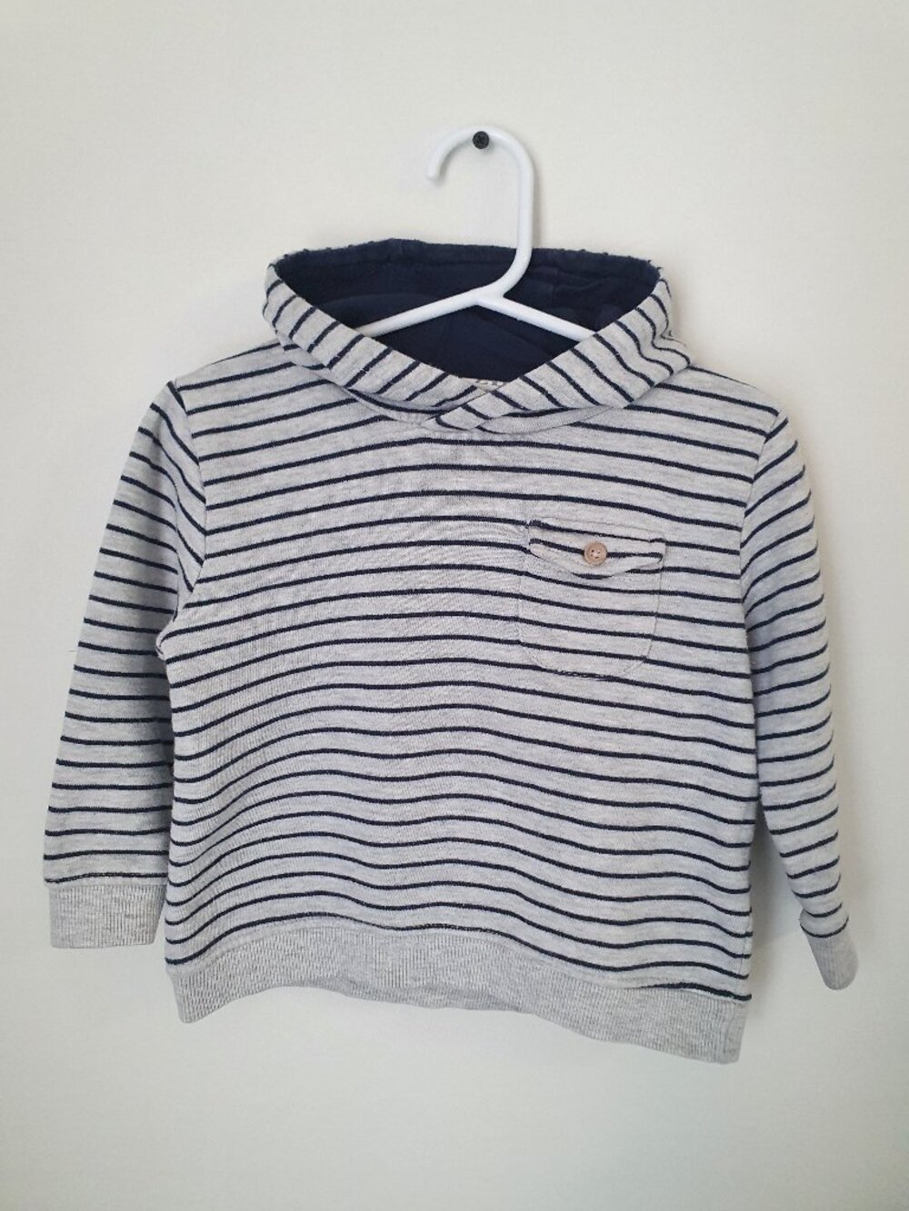 ZARA Baby Boys Striped Pullover Hoodie Grey Navy Blue 18-24M 92cm